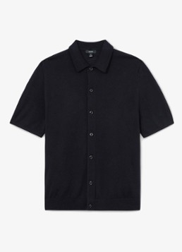 Reiss Heren Drayton regular fit fijngebreid overhemd van wol in de kleur Navy / Blauw