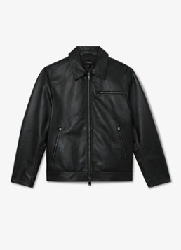 Reiss Heren Strader jack van leer in de kleur Black / Zwart