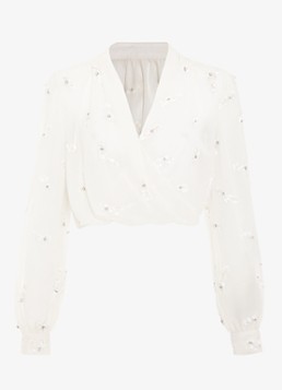 Phase Eight Dames Alexia semi-transparante bolero met strass in de kleur Gebroken wit