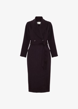 Phase Eight Dames Daisy mantel in wolblend met strikceintuur in de kleur Aubergine