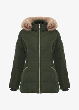 Phase Eight Dames Amber mini gewatteerde parka met afneembare capuchon in de kleur Donkergroen