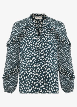 Phase Eight Dames Manon blouse met print en ruches in de kleur Zeegroen