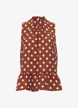 Phase Eight Dames Indie blouse in linnenblend met stippenprint en plooien in de kleur Donkerbruin