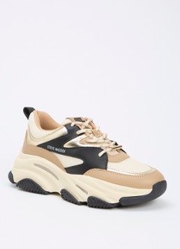 Steve Madden Dames Progressive sneaker met metallic finish in de kleur Camel, maat: 40
