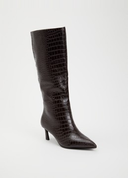 Steve Madden Dames Lavan laars van leer met crocostructuur in de kleur Aubergine, maat: 40