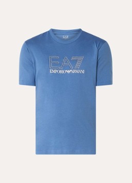 Armani Heren T-shirt met logoprint in de kleur Staalblauw