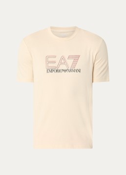 Armani Heren T-shirt met logoprint in de kleur Beige