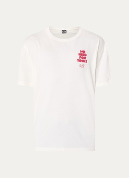 Armani Heren T-shirt met logo- en backprint in de kleur Creme