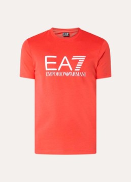 Armani Heren T-shirt met logoprint in de kleur Koraalrood