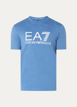 Armani Heren T-shirt met logoprint in de kleur Staalblauw