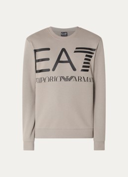 Armani Heren Sweater met logoprint in de kleur Donkerbeige