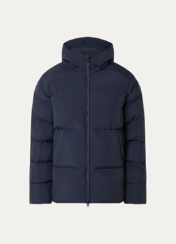 Armani Heren Puffer jack met capuchon en steekzakken in de kleur Donkerblauw