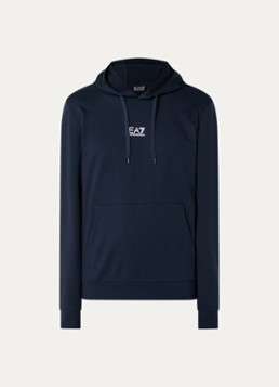 Armani Heren Hoodie met logo in de kleur Donkerblauw