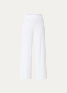 Armani Dames High waist wide fit broek met ribstructuur en logo in de kleur Wit