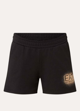 Armani Dames High waist straight fit korte broek met logo in de kleur Zwart