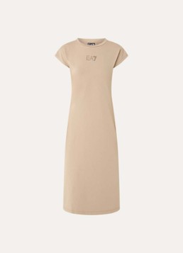 Armani Dames Midi jurk met logo en strass in de kleur Beige
