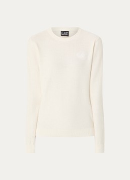 Armani Dames Grofgebreide pullover met logo in de kleur Gebroken wit
