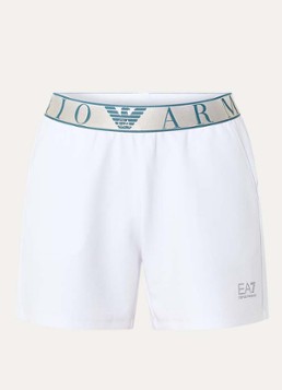 Armani Dames High waist straight fit korte broek met logoband en steekzakken in de kleur Wit