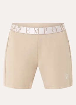 Armani Dames High waist straight fit korte broek met logoband en steekzakken in de kleur Beige