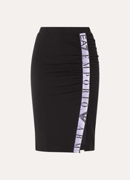 Armani Dames Midi rok met logo en split in de kleur Zwart