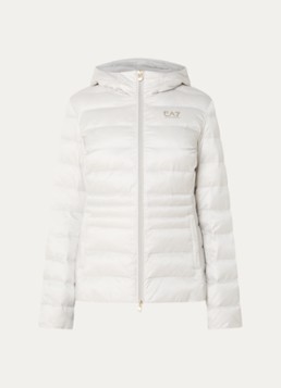 Armani Dames Gewatteerd jack met logo en capuchon in de kleur Ivoor