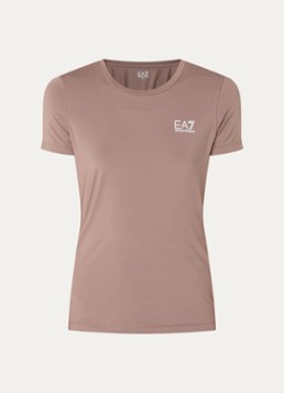 Armani Dames Trainings T-shirt met logo en stretch in de kleur Taupe
