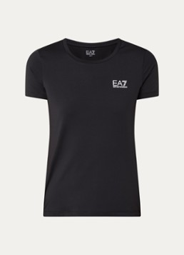 Armani Dames Trainings T-shirt met logo en stretch in de kleur Zwart