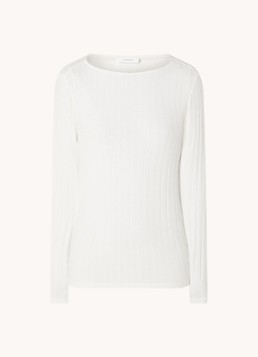 OPUS Dames Sovke top met boothals en ribstructuur in de kleur Wit, maat: 38