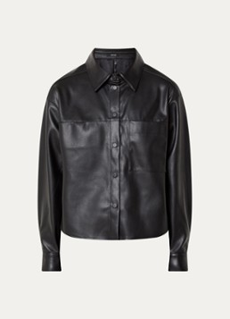 OPUS Dames Fedgy overshirt van imitatieleer met borstzak in de kleur Zwart, maat: 42