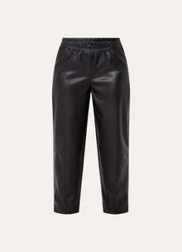 OPUS Dames Myha Edgy mid waist cropped tapered fit broek van imitatieleer in de kleur Zwart, maat: 38