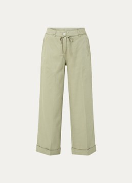 OPUS Dames Meeri high waist wide fit cropped pantalon met strikceintuur in de kleur Olijfgroen, maat: 34