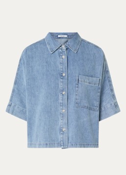 OPUS Dames Fyndra blouse van denim met borstzak in de kleur Indigo, maat: 44