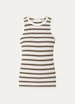 OPUS Dames Ireso Resort tanktop met streepprint en ribstructuur in de kleur Gebroken wit, maat: 38