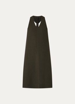 OPUS Dames Waka midi jurk in linnenblend met steekzakken in de kleur Donkergroen, maat: 38