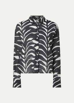OPUS Dames Fadena Leaves semi-transparante blouse met bladprint in de kleur Zwart, maat: 36