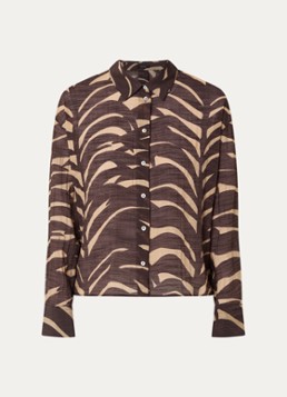 OPUS Dames Fadena Leaves semi-transparante blouse met bladprint in de kleur Bruin, maat: 36