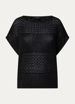 OPUS Dames Polliva semi-transparante top met boothals in de kleur Zwart, maat: S