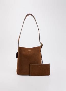 Coach Dames Bleecker Bucket schoudertas van suède met uitneembare etui in de kleur Roestbruin, maat: 1SZ
