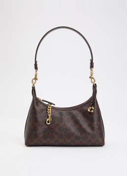 Coach Dames Juliet 25 schoudertas van leer met logoprint in de kleur Donkerbruin, maat: 1SZ