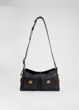 Coach Dames Turnlock Haversack schoudertas van kalfsleer met verstelbare schouderriem in de kleur Zwart, maat: 1SZ