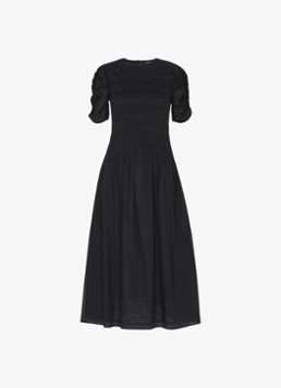 Whistles Dames Avery midi jurk met smockwerk in de kleur Zwart