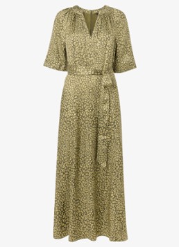 Whistles Dames Midi jurk met luipaardprint in de kleur Legergroen