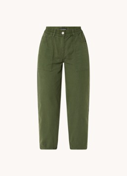 Whistles Dames Tessa high waist cropped straight leg broek met gekleurde wassing in de kleur Legergroen