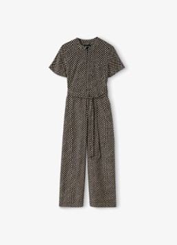 Whistles Dames Wide fit jumpsuit met ruitdessin en ceintuur in de kleur Bruin