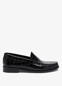Whistles Dames Manny loafer van leer met crocostructuur in de kleur Zwart
