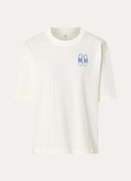 New Balance Dames Sea salt T-shirt met print in de kleur Gebroken wit, maat: L