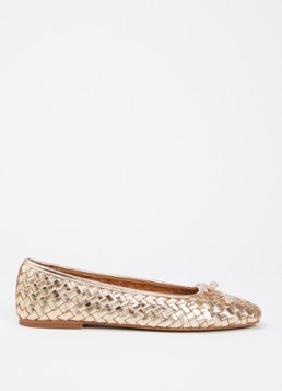 Dune London Dames Wide Fit Heat ballerina van leer in de kleur Goud