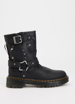 Dr. Martens Meisjes Ganaya biker boot van leer met studs en doorgestikte details in de kleur Zwart, maat: EU33