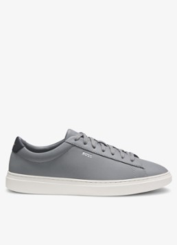 BOSS Heren Sneaker van leer in de kleur Lichtgrijs