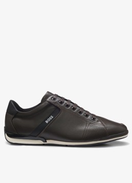 BOSS Heren Sneaker van leer in de kleur Donkerbruin